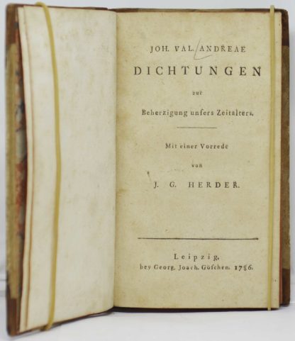 ANDREAE, Joh[annis] Val[entini] Andreae Dichtungen zur Beherzigung unsers Zeitalters. Mit einer Vorrede von J[ohann] G[ottfried] Herder. 1786