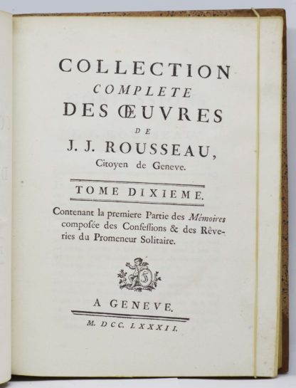 ROUSSEAU, Collection complètes des œuvres de J. J. Rousseau, citoyen de Genève ; 12 volumes. 1780-82 – Image 2