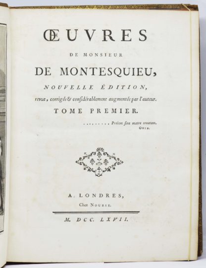 MONTESQUIEU, Œuvres de Monsieur de Montesquieu, nouvelle édition, revue, corrigée & considérablement augmentée par l’auteur. 1767 – Image 2