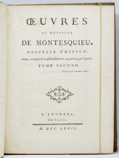 MONTESQUIEU, Œuvres de Monsieur de Montesquieu, nouvelle édition, revue, corrigée & considérablement augmentée par l’auteur. 1767 – Image 4
