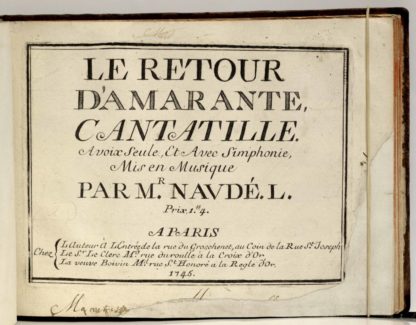 PARTITIONS MUSICALES XVIIIe SIECLE / MOURET / NAUDE / LEMAIRE / BLAISE / LULLY, Ensemble de 9 partitions de « cantatilles », paroles et musique entièrement gravées, ca 1735-1745, complété par deux copies manuscrites de même époque de pièces de Lully. – Image 5