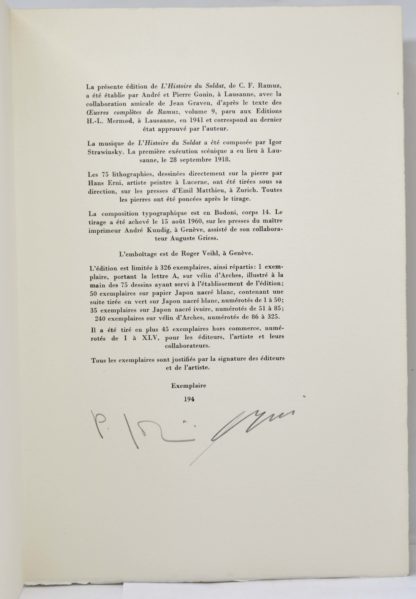 RAMUZ / ERNI (ill.) HISTOIRE DU SOLDAT illustrée de litho-graphies originales par Hans Erni. 1960 – Image 8