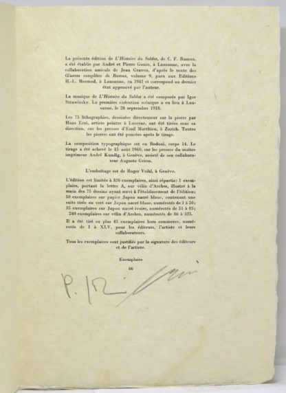 RAMUZ / ERNI (ill.), HISTOIRE DU SOLDAT illustrée de litho-graphies originales par Hans Erni. 1960 – Image 4