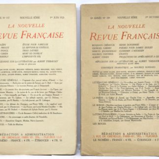COHEN / COLLECTIF, Projections ou Après-minuit à Genève ( LA NOUVELLE REVUE FRANCAISE N° 109, 1er octobre 1922) + Mort de Charlot (LA NOUVELLE REVUE FRANCAISE N° 117, 1er juin 1923), 1922 - 1923