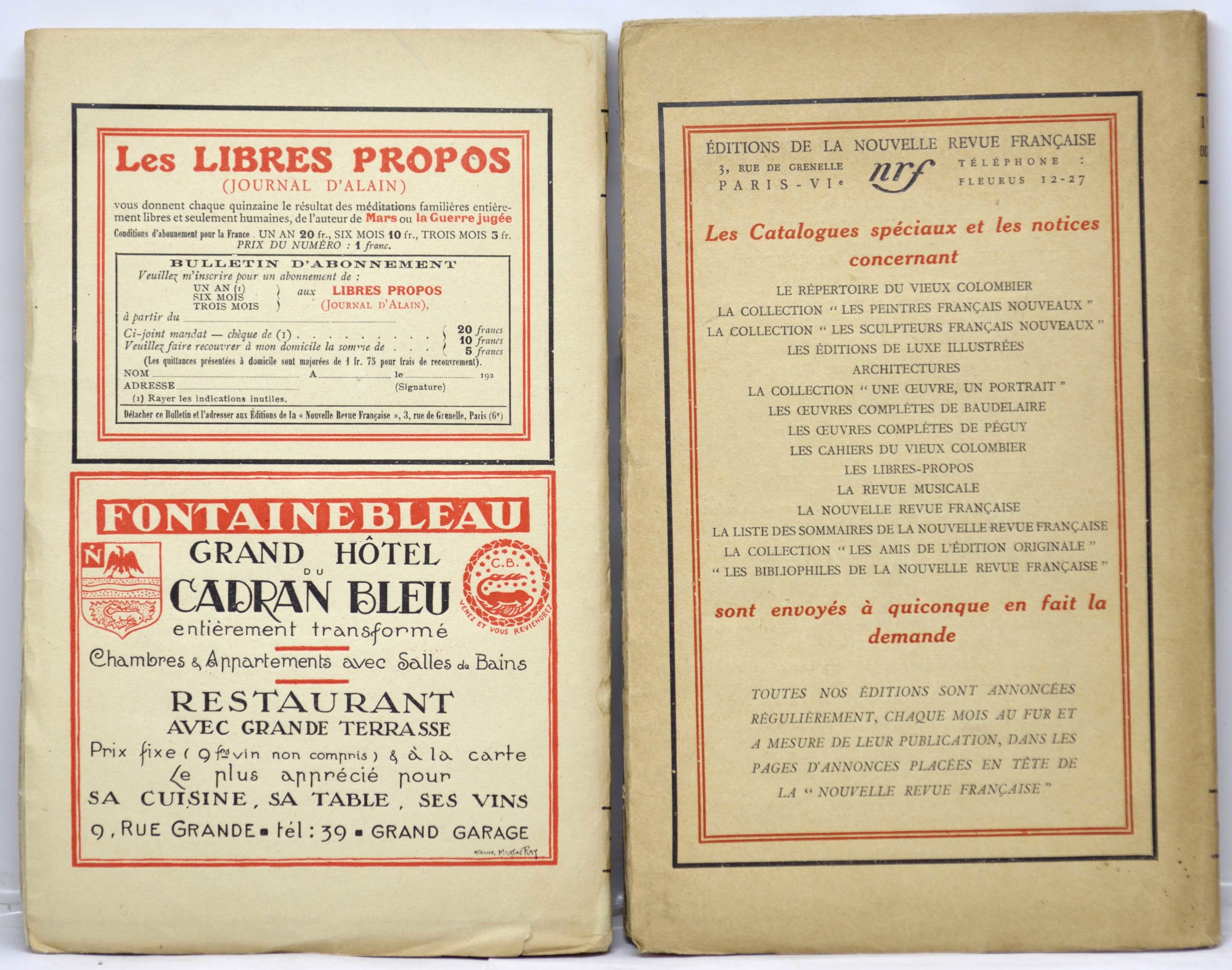 COHEN / COLLECTIF, Projections ou Après-minuit à Genève ( LA NOUVELLE REVUE FRANCAISE N° 109, 1er octobre 1922) + Mort de Charlot (LA NOUVELLE REVUE FRANCAISE N° 117, 1er juin 1923), 1922 - 1923 – Image 2
