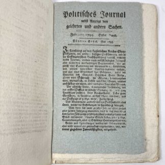 [VON SCHIRACH], Politisches Journal nebst Anzeige von gelehrten un andern Sachen. Jahrgang 1793. Fünftes Stück. Erster Band. Mai 1793