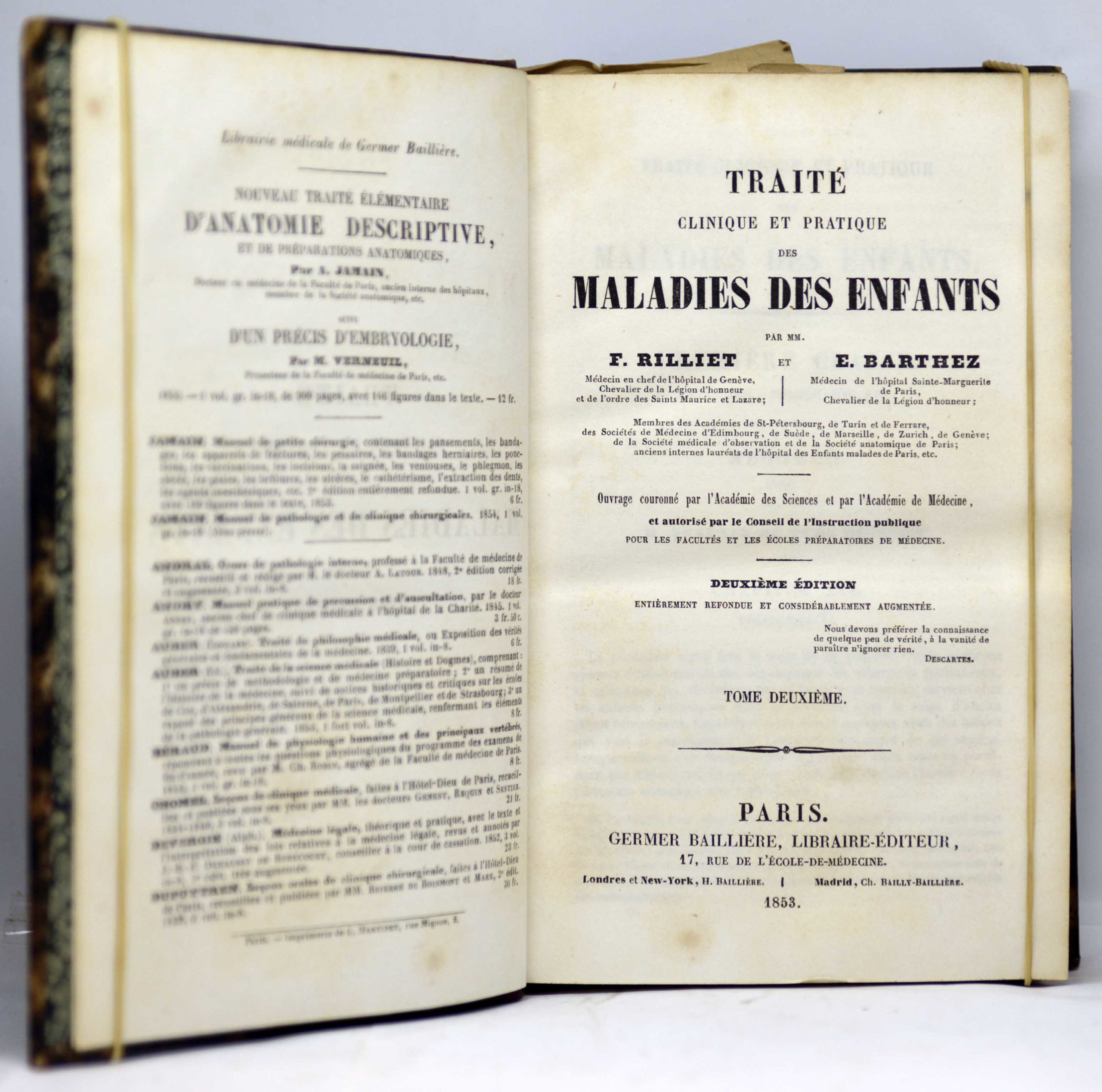 BARTHEZ / RILLIET, Traité clinique et pratique des maladies des enfants. 1853-1854 – Image 3