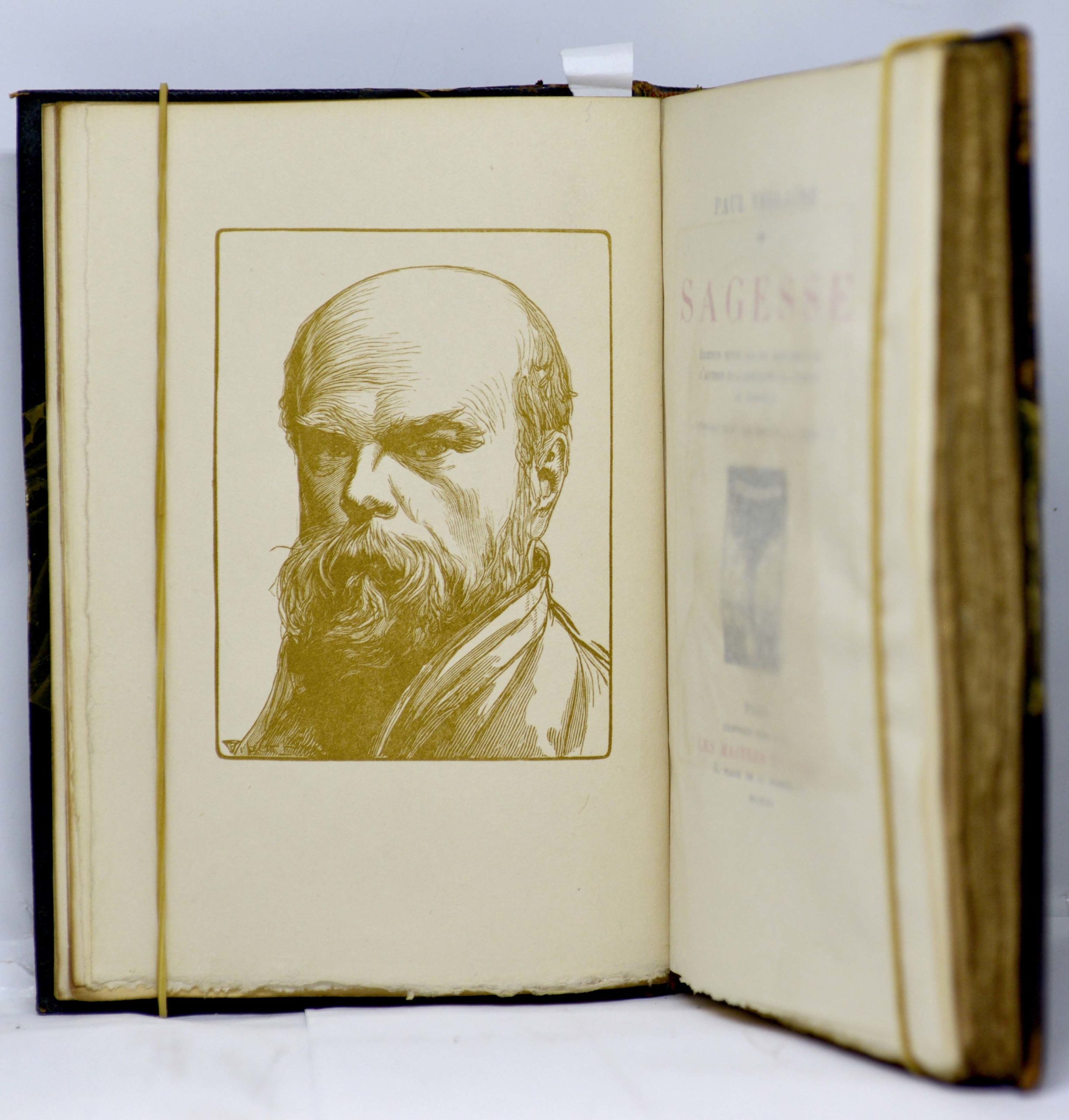 VERLAINE / VIBERT (ill.), Sagesse, Édition revue sur les manuscrits de l’auteur et accompagnée de notes et de variantes. Portrait gravé sur bois par P.-E. Vibert. 1911 – Image 3