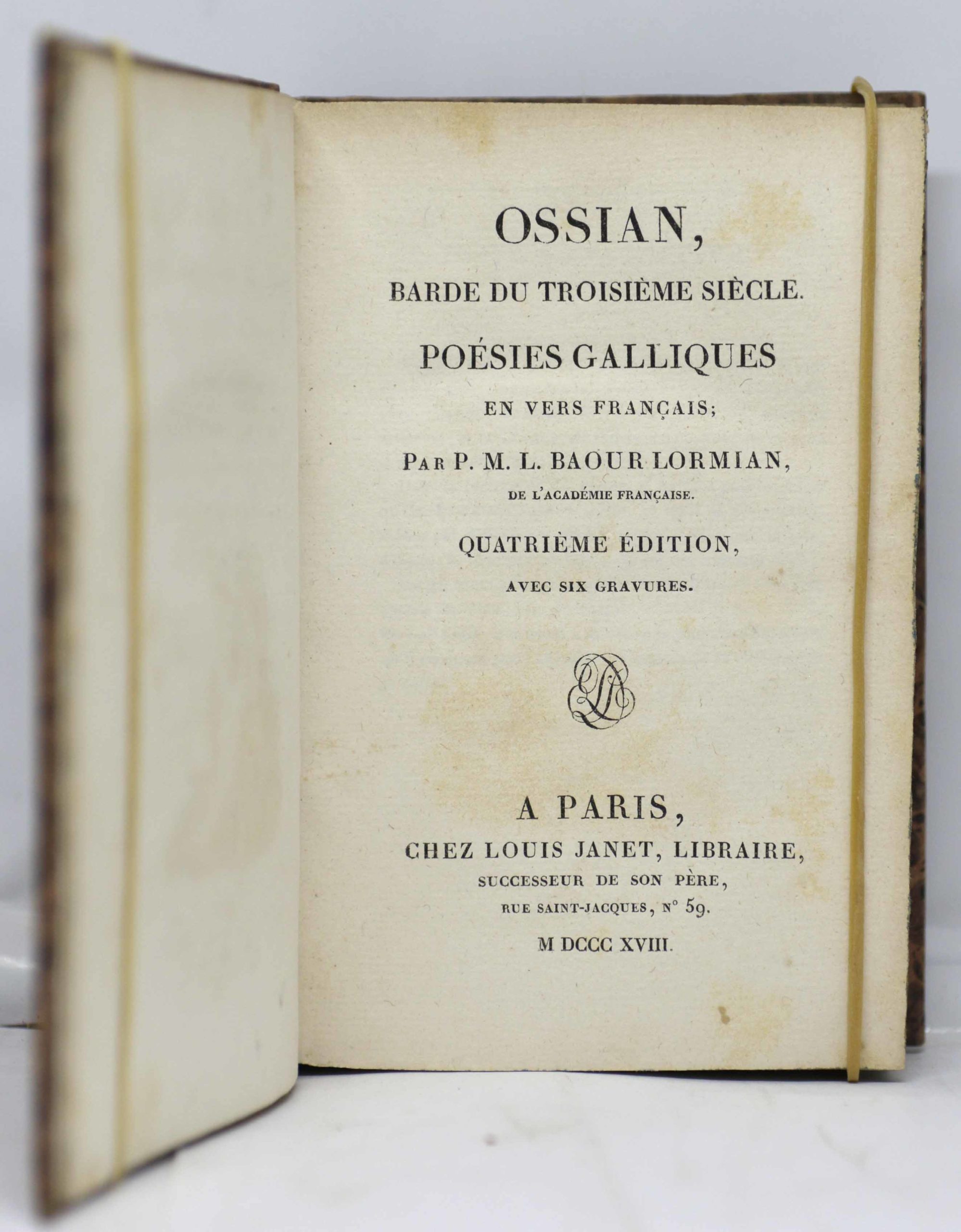 BAOUR-LORMIAN, Ossian, barde du troisième siècle, Poésies galliques en vers français ; par P. M. L. Baour Lormian, de l’Academie Française. Quatrième édition, avec six gravures. 1818 – Image 3
