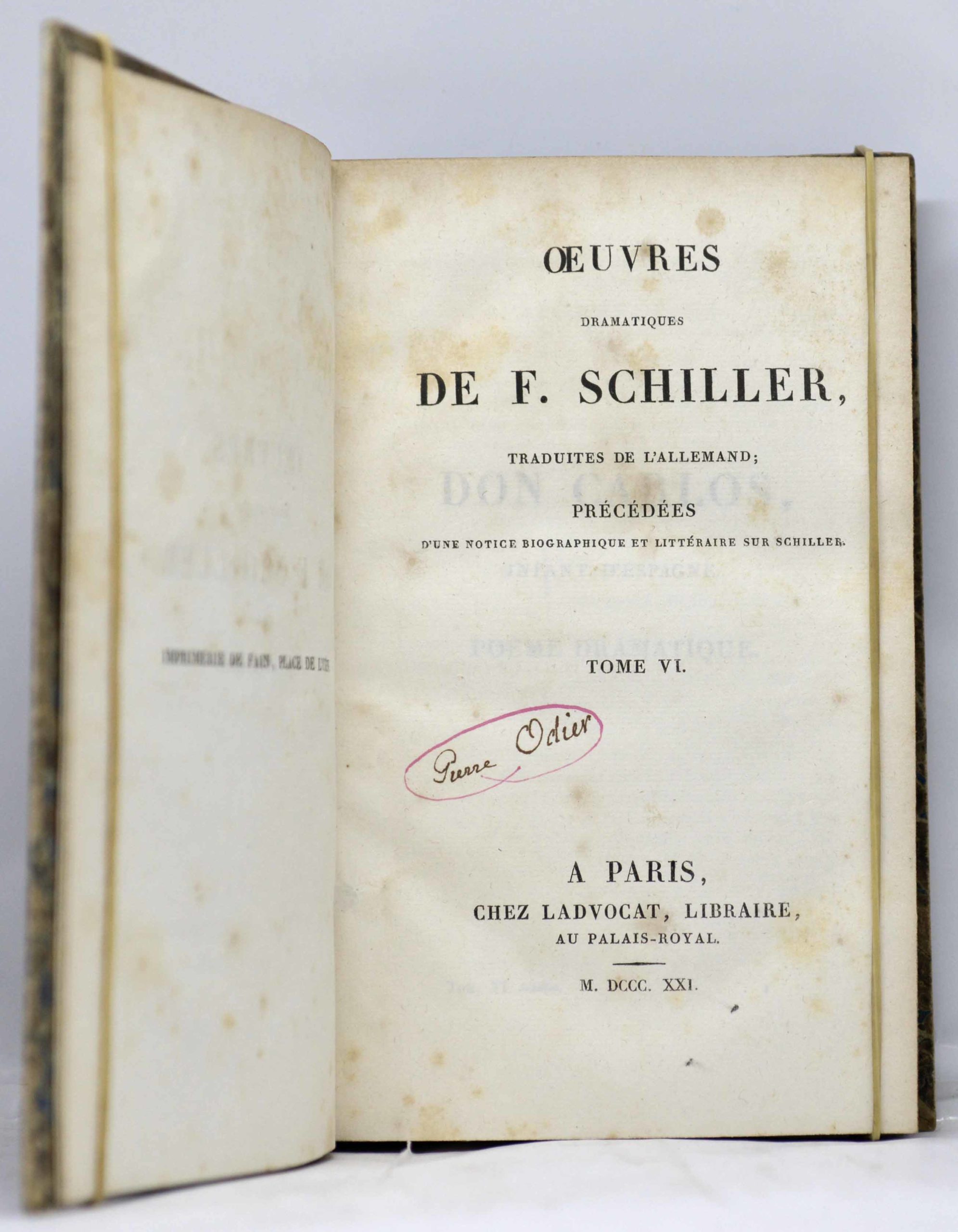 SCHILLER, Oeuvres dramatiques de F. Schiller, traduites de l’allemand ; précédées d’une notice biographique et littéraire sur Schiller. 1821 – Image 4